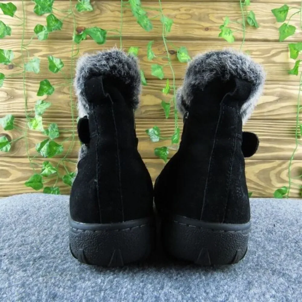 Khombu  Women Shearling Style Boots Black Leather‎ Zip Size 8 Medium